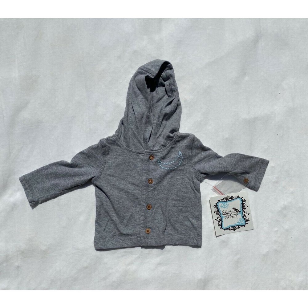 NWT Little Prim Gray Hooded Jacket Crescent Moon Detail Size Newborn